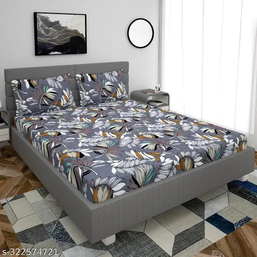 Elastic fitted cotton king size bedsheet with floral print, fits up to 8 inches mattress, ideal for summer