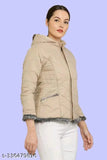 Nylon quilted bomber jacket with fur-lined hood, solid color for women's winterwear (India)