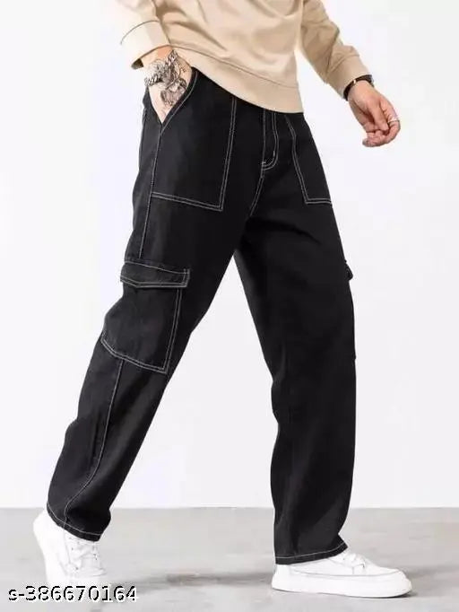 Solid denim men's track pant jeans - latest design in size 28, 30, 32, or 34 from India