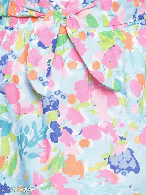 Multi-colored cotton girls skirt with oxolloxo floral print