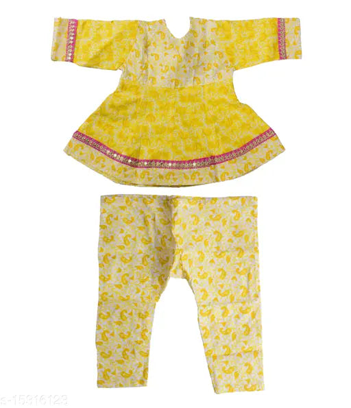 Girls yellow cotton net kurti set for traditional festive wear, pack of 1 - 4-5 years size