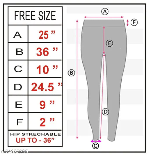 Designer cotton blend solid-color women's jeggings, free size with waist 28in, length 37in, hip 27in from India