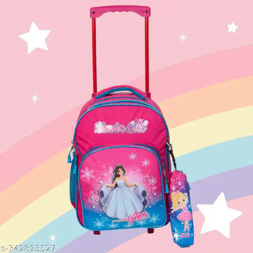 Queen Pink Waterproof Indian Riders School Bag, 16 inches, 20L. Durable polyester net bag with adjustable straps and multiple compartments for young students