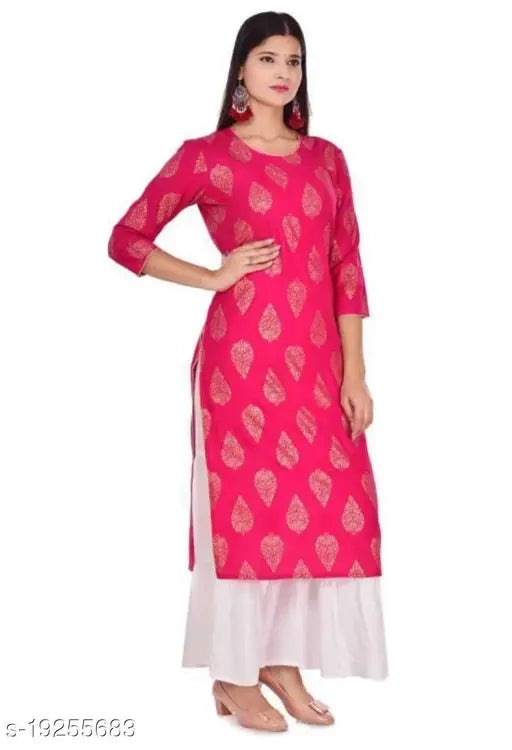 Red and white patterned long kurta, floor length, sleeveless