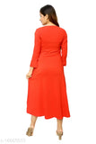 Mid-length red dress with V-neck and short sleeves