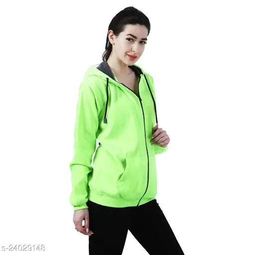 Chanda Khuba women's cotton blend sweatshirt, full sleeve, kangaroo pocket pullover hoodie with zip - urban styling, premium soft fleece, India origin