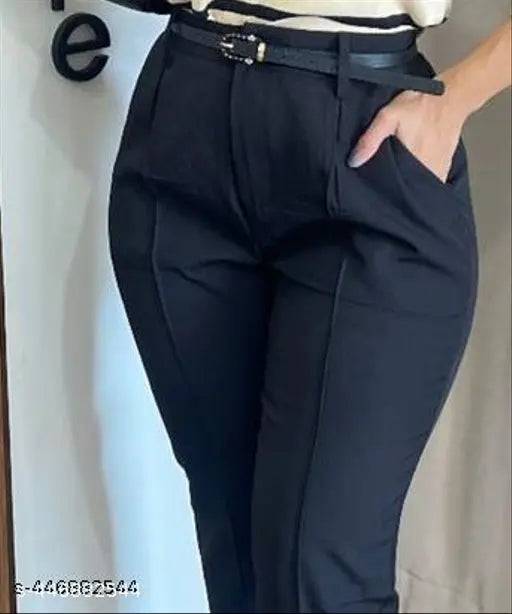Black and grey women's formal pant combo pack, cotton lycra quality, India-origin trousers for women
