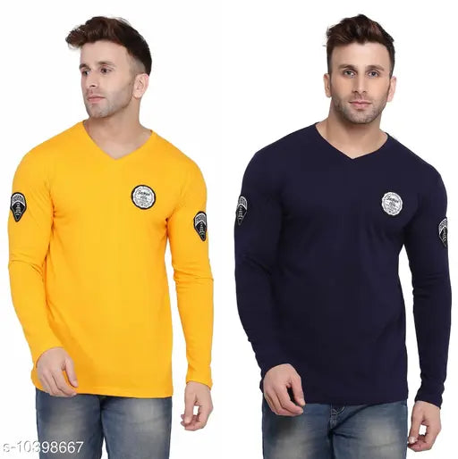 Multicolor cotton blend long-sleeve Tfurnish V-neck t-shirt, vibrant and fashionable wardrobe essential