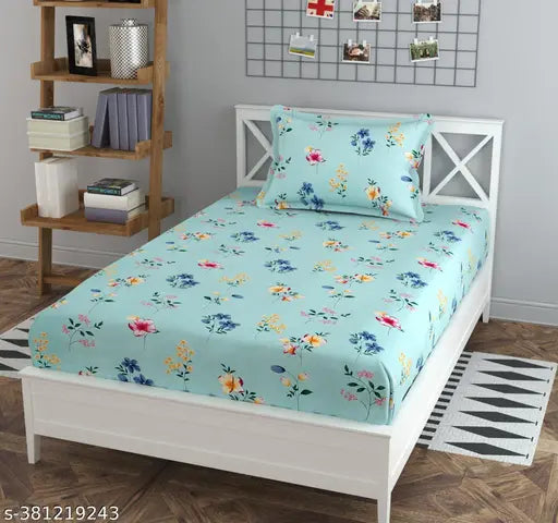 TARAIN COLLECTION PREMIUM GLACE COTTON SINGLE Flat Bedsheets with 1 Pillow Covers | NEW DESIGN Double Bed with 210TC Supersoft | Size - 90*60 inch