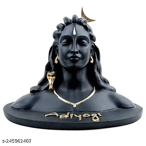 Black polyresin Adi Shankara statue for car or home decor, intricate detailing of Adiyogi idol on dash board gift