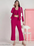 Women's Lycra jacket, crop top, and trouser coords set - solid color, perfect for casual wear and layering, modern fashion by Selvia brand, India-made