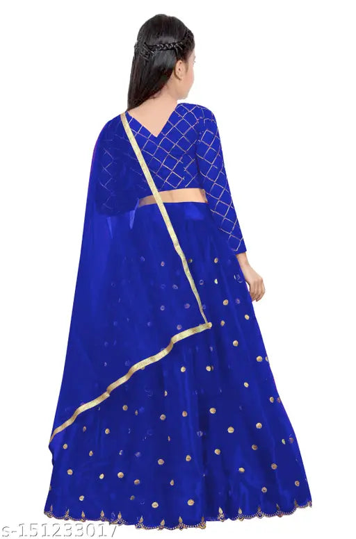 Embroidered net lehenga choli for girls, checkered pattern, Indian traditional wear for ages 8-12 years