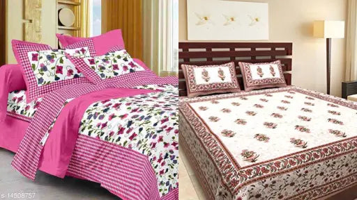 Elegant cotton cambric alluring bedsheets, 180 thread count, king size with 2 pillow covers