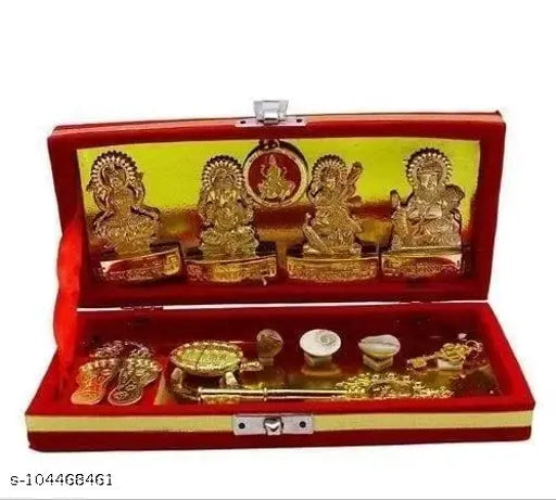 Brass God Idol: Laxmi Kuber Bhandari Dhan Laxmi Kit Box, traditional Indian Diwali Pooja accessory, 3.5cm x 3cm x 10cm size