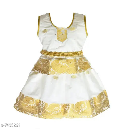 Cotton silk kids Lehenga Choli with net dupatta, KERALA CHILD PATTU print & solid design, short sleeves, Indian origin