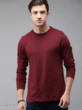 New stylish men's cotton long-sleeve t-shirt, solid navy blue [size N: S (38in/26.5in), M (40in/27in), L (42in/28in), XL (44in/29in)]