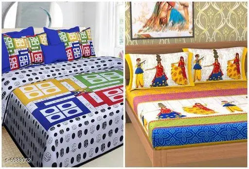 Stylish cotton double bedsheet combo, 180 thread count, pack of 2, queen size (100x90), made in India