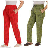 Red, cotton lower track women's pyjamas with pockets and zip combo pack of 2