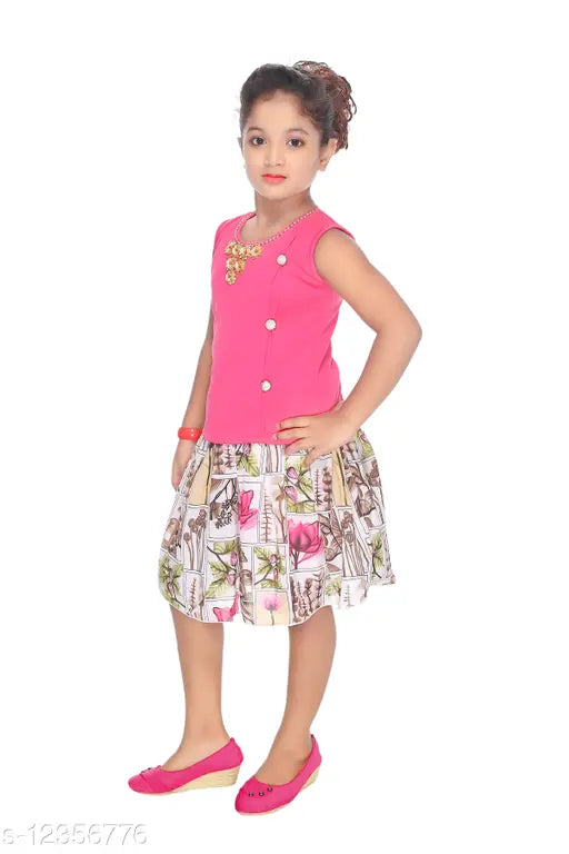 Pink and white patterned party top with fitted skirt, strapless design