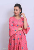 Rayon multi colored women's long dress with embroidery and flared sleeves
