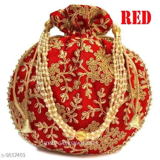 Traditional embroidered Potli bag/purse/clutch/Batwa with amazing pearl handle, Indian artisanal work for women