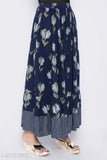 Blue and white patterned skirt with fringe, petite size