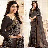 Georgette saree with intricate embroidery, full length, fitted pallu