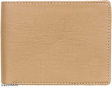 Faux leather beige men's bifold wallet, compact design with ID window, coin pocket, and multiple card slots. High-quality stitching adds durability to this trendy and portable accessory, perfect for everyday use. Made in India