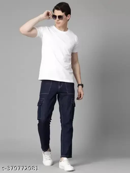 Straight fit men's black baggy jeans - wide leg bell bottom denim, trendy and comfortable fashion