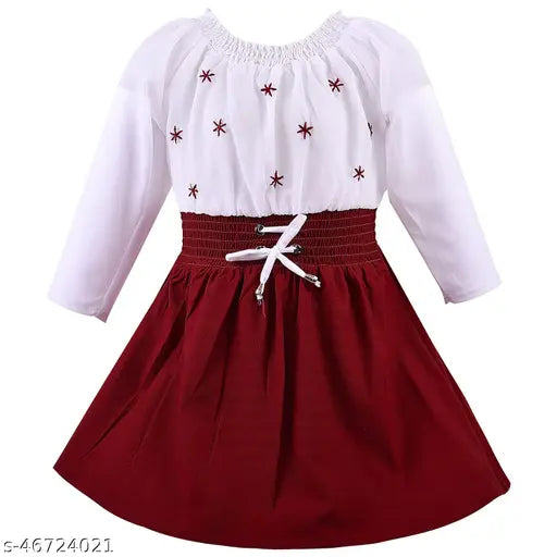 Red and white georgette girls' dress with ruffled collar, one size