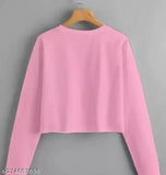 Peach cotton blend long sleeve crop top, printed net design - stylish women's clothing from India