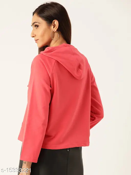 Laabha Women Pink Solid Hooded Pullover Sweatshirt