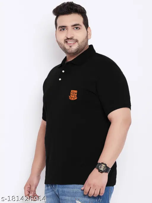 Bigbanana men's plus size TIM-Black solid polo t-shirt, printed pattern, short sleeves, available in XXL, XXXL, 4XL, 5XL, 6XL, made in India