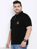 Bigbanana men's plus size TIM-Black solid polo t-shirt, printed pattern, short sleeves, available in XXL, XXXL, 4XL, 5XL, 6XL, made in India