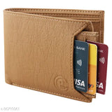 Trendy men beige PU two-fold wallet, free size (11cm x 7cm), practical for daily use
