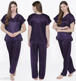 High-quality satin women's nightsuit, comfortable & stylish sleepwear in free size, perfect for lounging and gifting