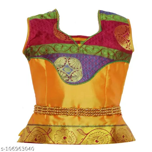 Cotton-silk Ajantha Pattu Leghanga Choli with waist belt, vibrant zari stitch for traditional kids' festivals & parties, Indian origin