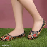 Leather LEEFANT Women's Jaipuri Embroidery Ballerina Juttis for Wedding Party - Black Bellies Sandal on display, perfect for Indian summer weddings