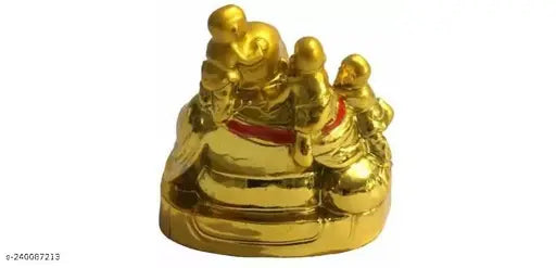 Multicolor poly resin Laughing Buddha figurine with children, 6.5cm tall - Brand: MISHA, Indian origin