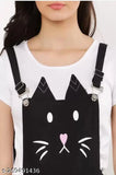 Black cotton blend Evergreen Collection dungaree for women, printed net jumpsuit with short sleeves and pant bottom, comfortable to wear