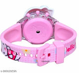 Pink kitty face kids digital watch with adjustable pink strap