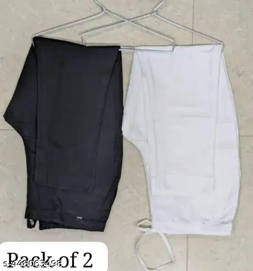 Comfortable cotton pants, pack of 2 in solid colors, perfect for everyday wear, India origin