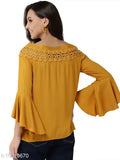 Mustard yellow solid top, viscose rayon with three-quarter sleeves, Style Quotient Women's fashion accessory