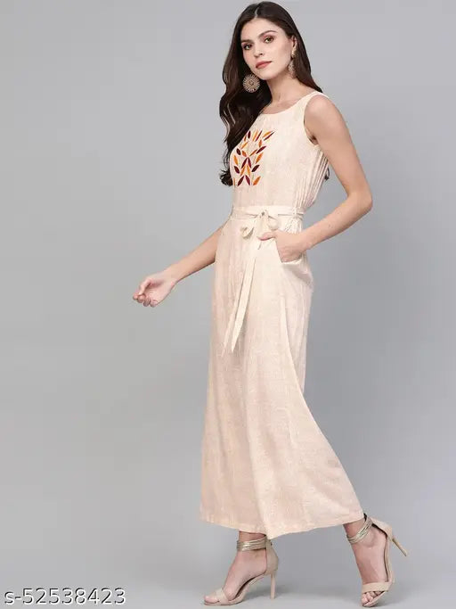 Rayon embroidered allover print jumpsuit for women, XL size with center back zip closure