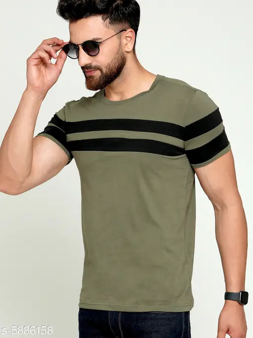 Green cotton GESPO men's printed round olive short sleeves t-shirt - S, M, L, XL, XXL
