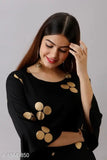 Black rayon printed kurta set with matching dupatta