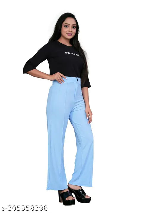 Ladies' light blue cropped jeans with black hem