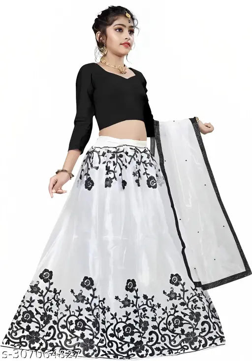 Taffeta silk kids' lehenga choli with semi-stitched embroidery work, available in various colors, originating from India
