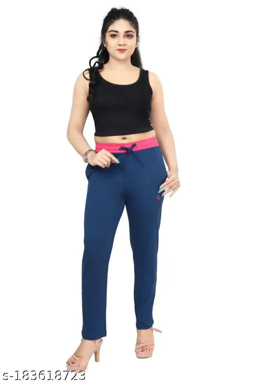 Teal womens cotton pyjama track pants with side pockets for sleepwear, lounge wear, gym, sports, workout, yoga