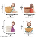Resin basket girl succulent planter set of 4, whimsical multi-basket design for indoor/outdoor spaces, handcrafted in India